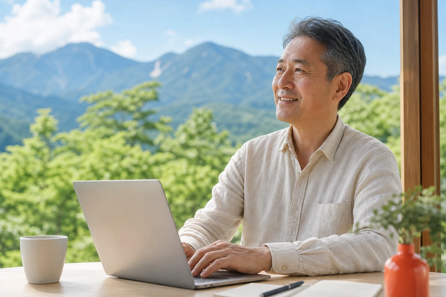 温泉地で生き生きと働き第二の人生を楽しむ60代の様子