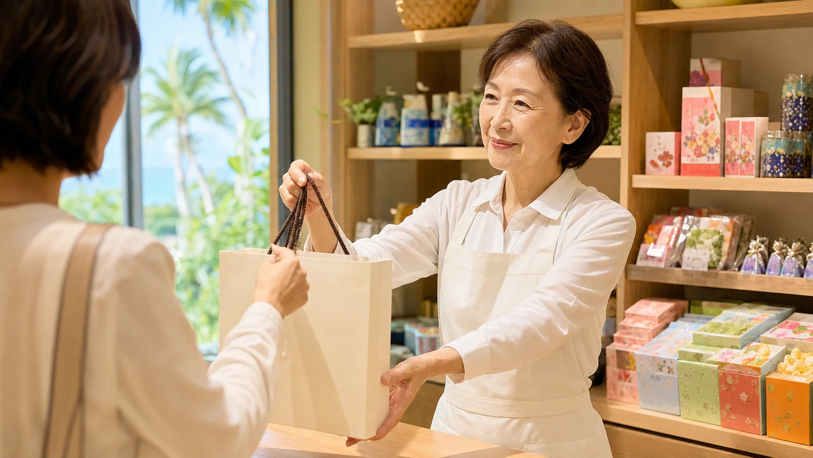 リゾートバイトの売店・レジ・軽作業はシニア向き？仕事内容・体力負担・接客の実態を解説のイメージ